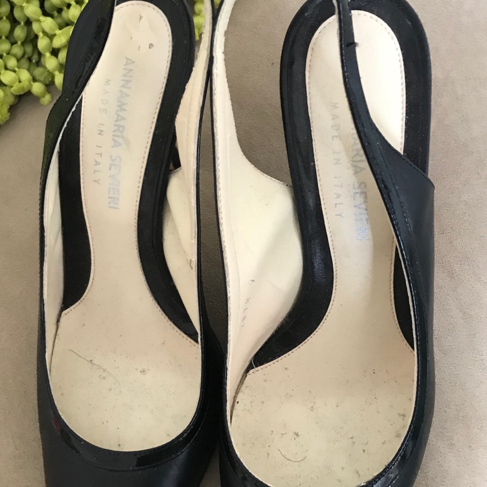 Black Leather Heels piped in black patent